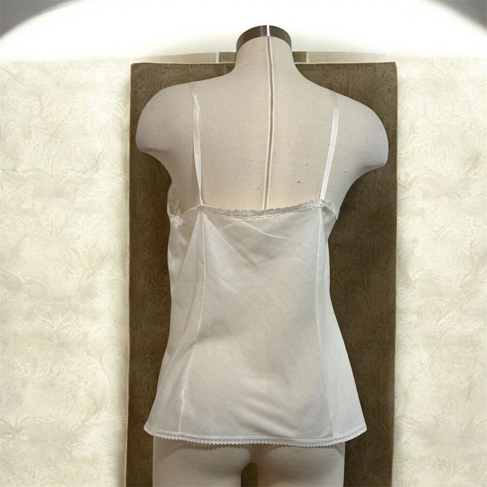 Vintage 60s Camisole Tank Top Medium White Lace  Fitted 1960s - Picture 2 of 4